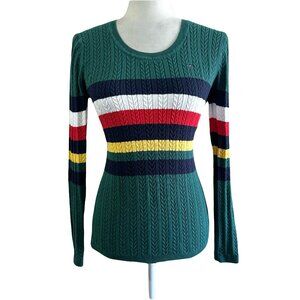 Tommy Hilfiger Vtg Y2K 2000s Green Cable Preppy Sweater